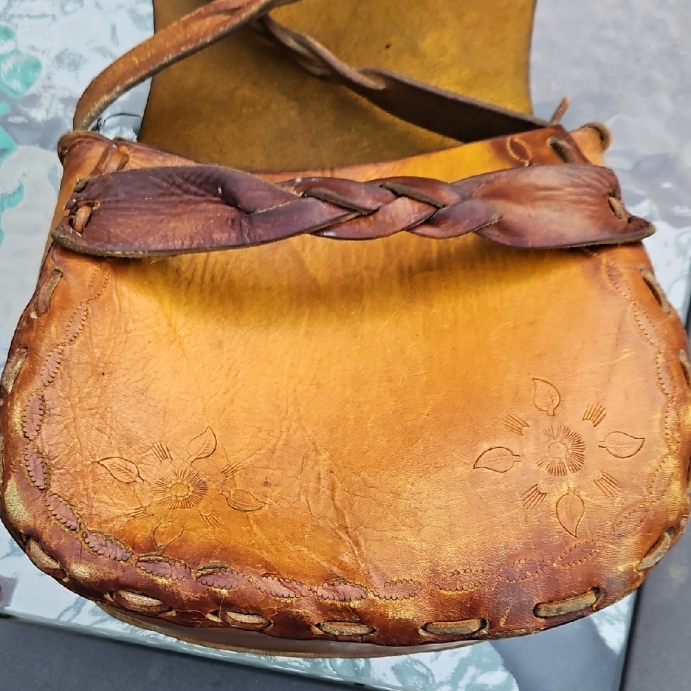 Brown Leather Braided Handmade Boho Shoulder Bag Circa 1960/70? VINTAGE